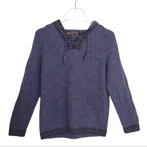 La Vicunita Baby Alpaca Sweater Hoodie Boho Aztec Indigo Blue Women’s Small Med